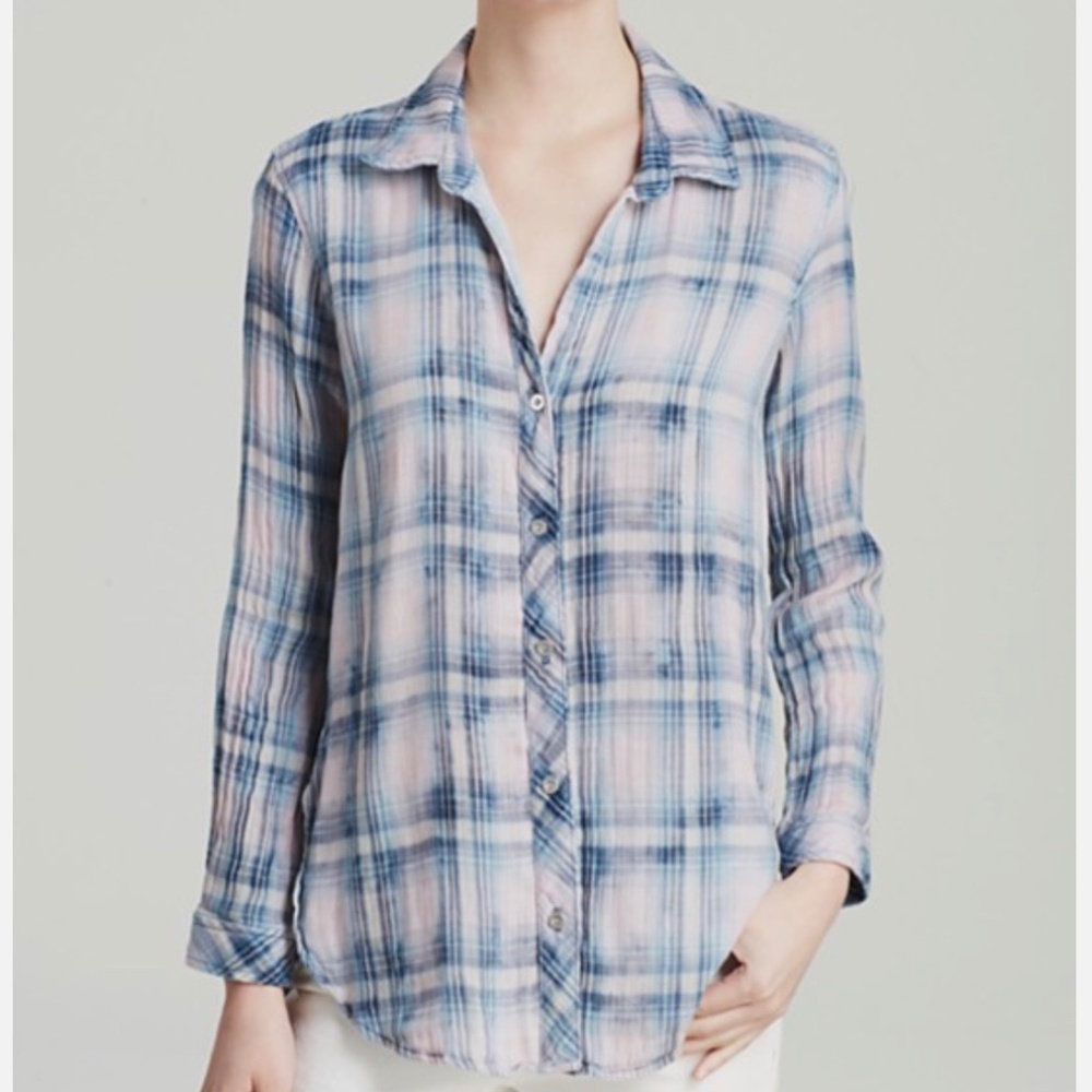 Anthropologie CLOTH & STONE Button Down Long Sleeve Shirt Pink & Blue Sz S